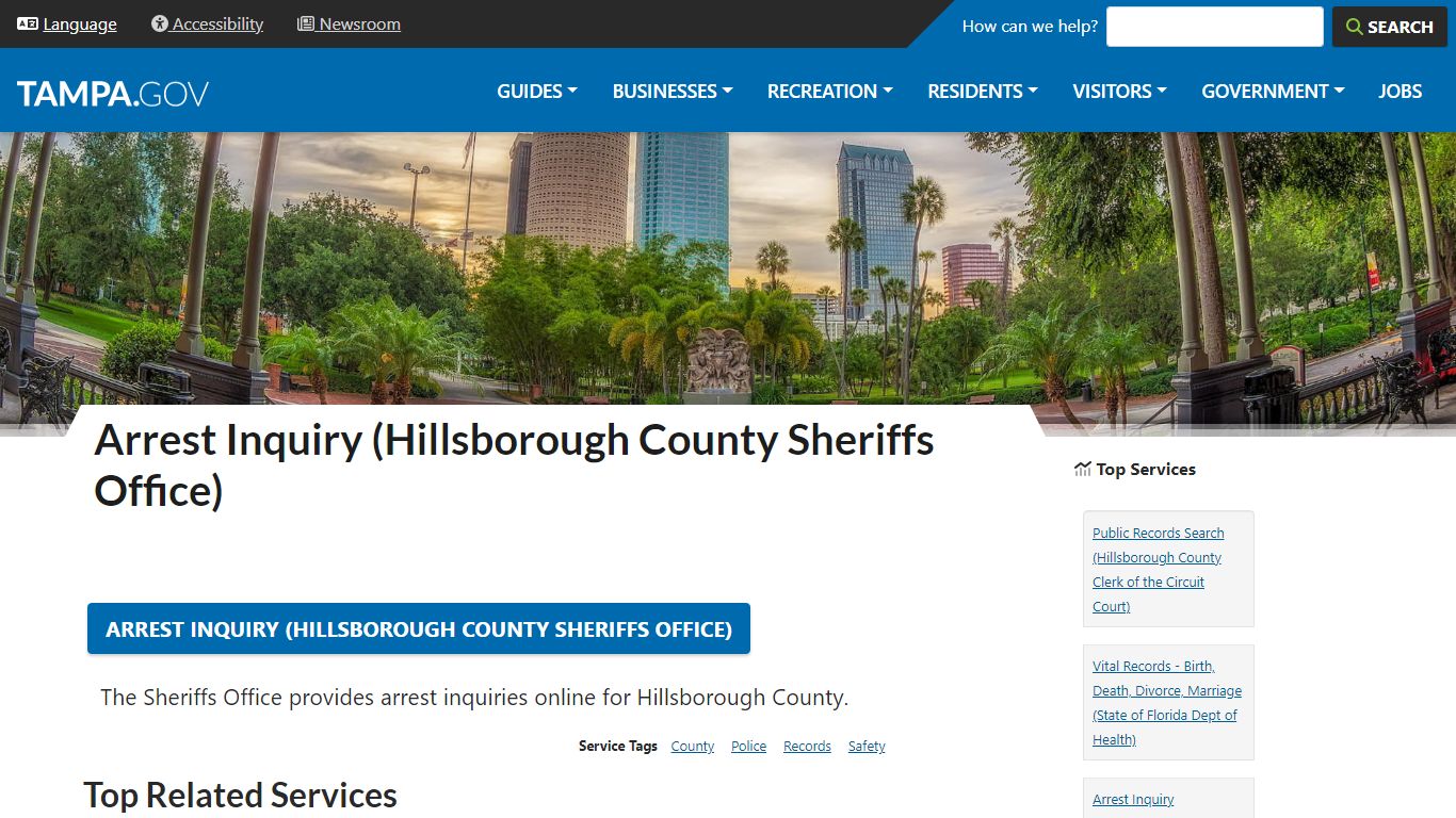 Arrest Inquiry (Hillsborough County Sheriffs Office) - City of Tampa