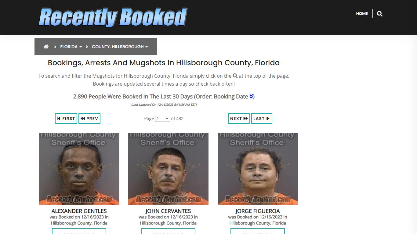 Recent bookings, Arrests, Mugshots in Hillsborough County, Florida